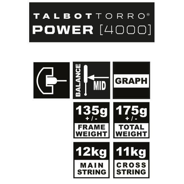 Squashracket - TALBOT TORRO - POWER 4000 - U-formad profil - US 500 sträng - 480 cm² huvud - 18,2 mm/135 g ram - 175 g