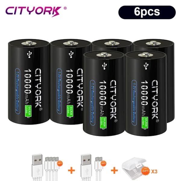 Uppladdningsbart batteri i storlek D, USB-laddning, litiumjon