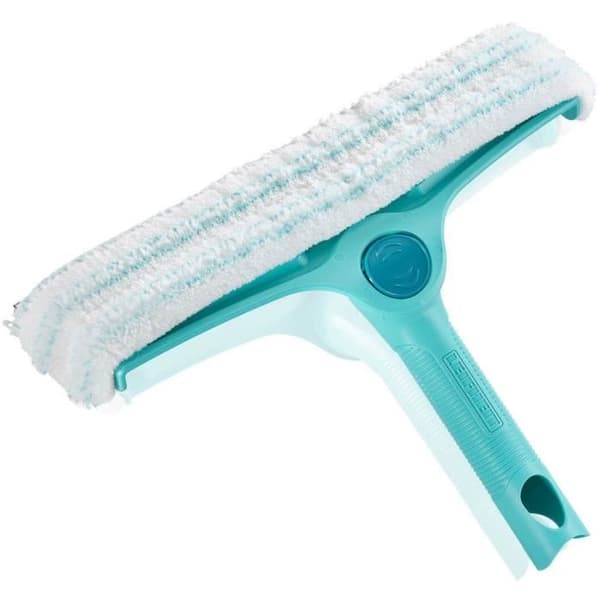 Fönsterputsare 4-i-1 med mikrofiberfilt Leifheit 51320, fönsterskrapa 32 cm med patenterad rengöringsfunktion för ramen