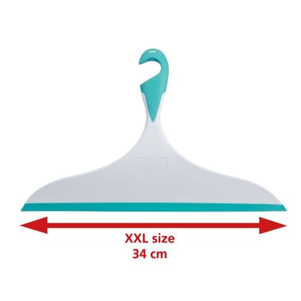 WENKO XXL duschskrapa, Loano badrumsskrapa, med hängkrok, plast, L34x21 cm, blå - vit