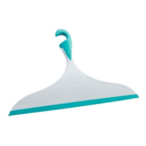 WENKO XXL duschskrapa, Loano badrumsskrapa, med hängkrok, plast, L34x21 cm, blå - vit