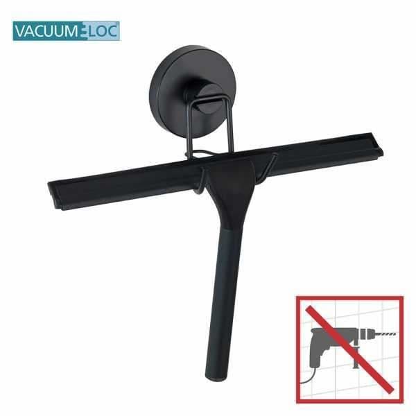 Duschskrapa, badrumsskrapa med väggfäste och fästkrok, fastsättning utan borrning "Vacuum Loc Plus",