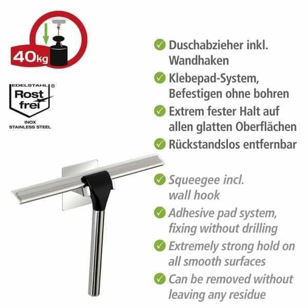 Quadro duschskrapa, badrumsskrapa, väggfäste, "Turbo Loc"® borrfri fixering, rostfritt stål, 23x17,5x5 cm,