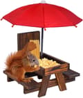 Miniatyrbillede 4 af 7: Lollanda Bordsæt til egern – udendørs picnicbord med parasol til fodring af fugle og egern, dekorativ havestation