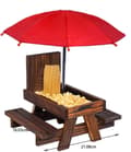 Miniatyrbillede 7 af 7: Lollanda Bordsæt til egern – udendørs picnicbord med parasol til fodring af fugle og egern, dekorativ havestation