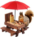 Miniatyrbillede 1 af 7: Lollanda Bordsæt til egern – udendørs picnicbord med parasol til fodring af fugle og egern, dekorativ havestation