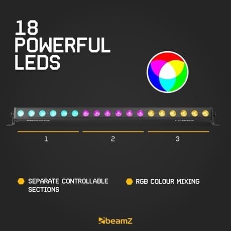 BeamZ LCB183 DMX LED-bar med 18x 4W RGB-lysdioder i 3 sektioner