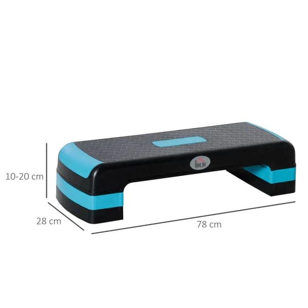 Rootz Aerobic Stepper - Justerbar Træningsstepper - 3-trins - Højdejusterbar - Skridsikker stepbræt - Hjem & Kontor - Sort + Blå - 78 x 28 x 20 cm