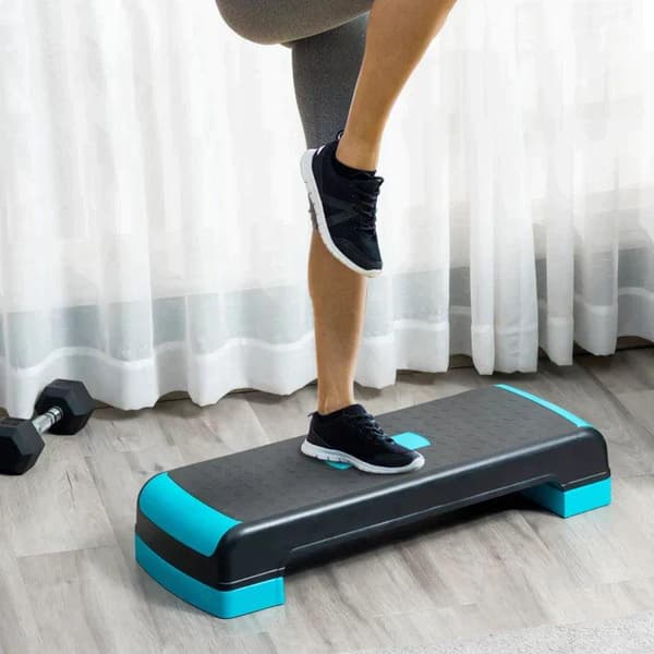 Rootz Aerobic Stepper - Justerbar Træningsstepper - 3-trins - Højdejusterbar - Skridsikker stepbræt - Hjem & Kontor - Sort + Blå - 78 x 28 x 20 cm