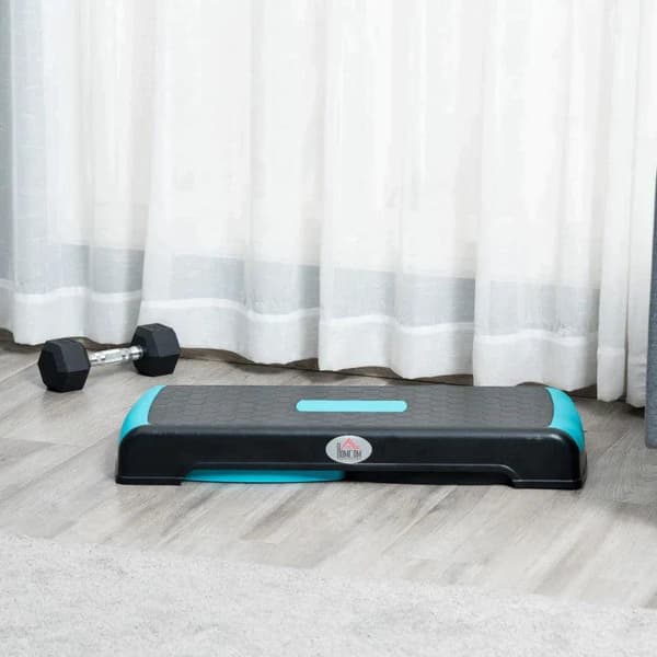 Rootz Aerobic Stepper - Justerbar Træningsstepper - 3-trins - Højdejusterbar - Skridsikker stepbræt - Hjem & Kontor - Sort + Blå - 78 x 28 x 20 cm