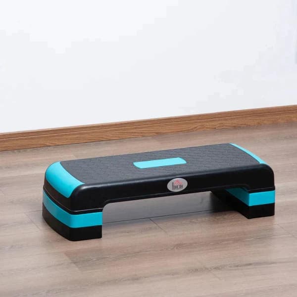 Rootz Aerobic Stepper - Justerbar Træningsstepper - 3-trins - Højdejusterbar - Skridsikker stepbræt - Hjem & Kontor - Sort + Blå - 78 x 28 x 20 cm