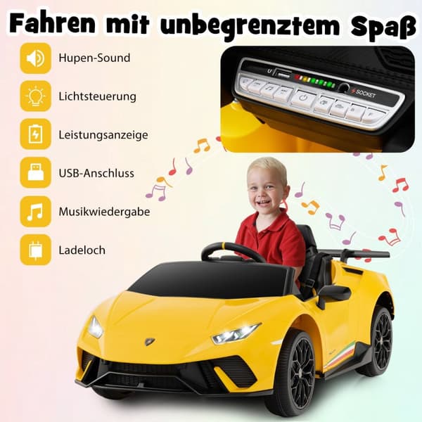 Barnens Elbil, Lamborghini 12V, 118.5x63x48 cm, Rosa