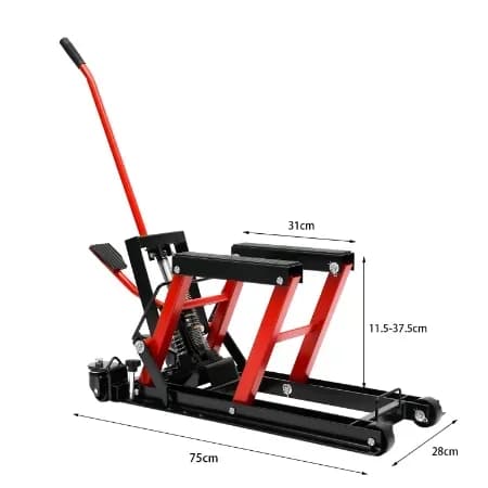 Hydraulisk motorcykellift, 680 kg kapacitet, justerbar højde 115-365 mm, holdbar jernstruktur,Rød