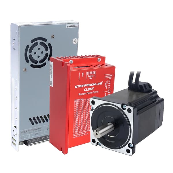 Stepper Motor, 6,50 Nm Holdemoment, 1,8 Graders Trinvinkel,Med strømforsyning, 14mm