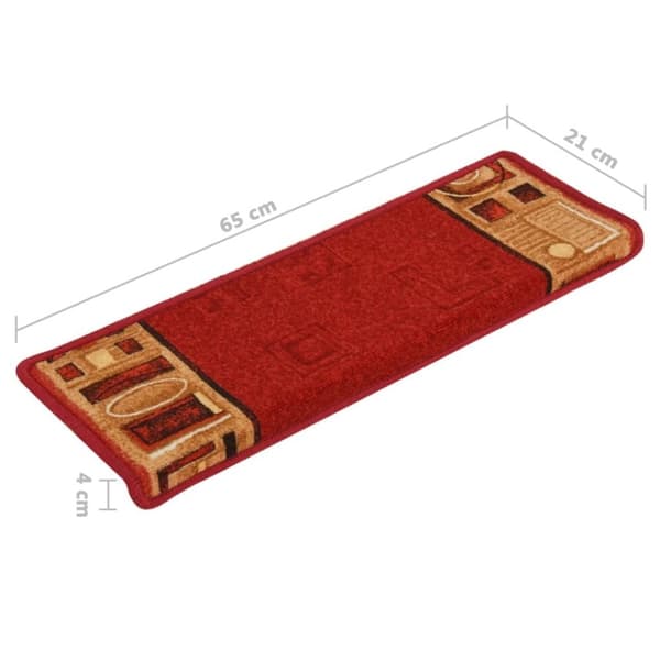 vidaXL Trappstegsmattor självhäftande 15 st 65x21x4 cm röd