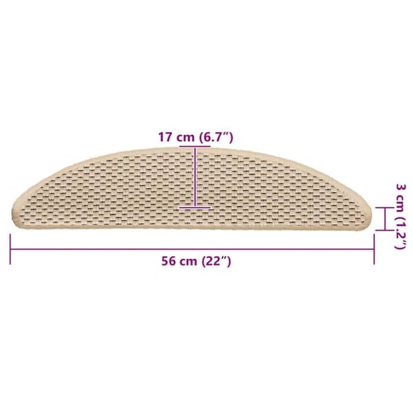 vidaXL Trappstegsmattor självhäftande sisal 15 st 56x17x3 cm gräddvit