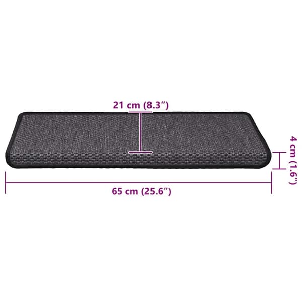 vidaXL Trappstegsmattor självhäftande sisal 15 st 65x21x4 cm antracit