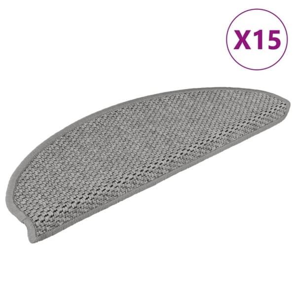 vidaXL Selvklebende trappematter sisal-utseende 15 stk 65x21x4 cm sølv