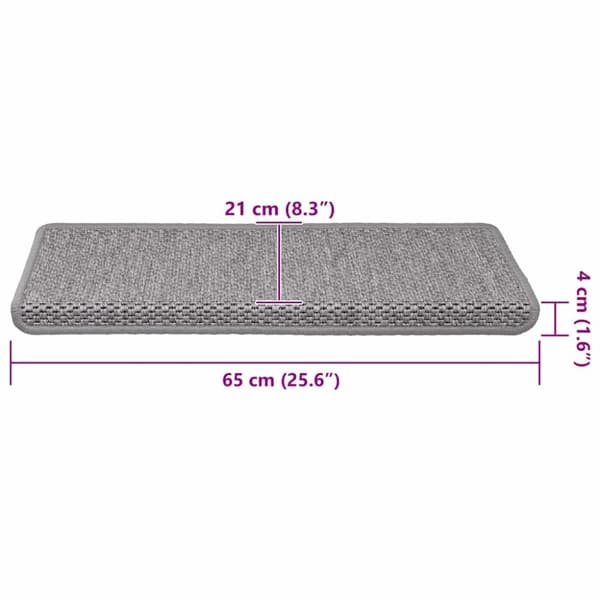 vidaXL Selvklebende trappematter sisal-utseende 15 stk 65x21x4 cm sølv
