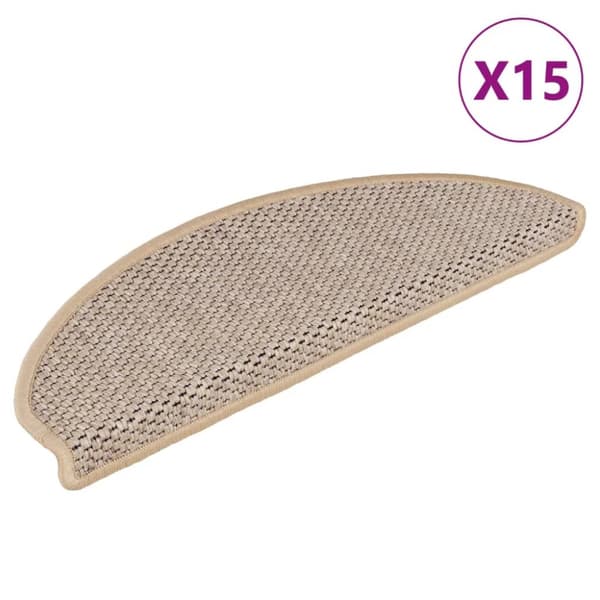 selvklæbende trappemåtter 15stk. 65x21x4cm sisal-look lys beige