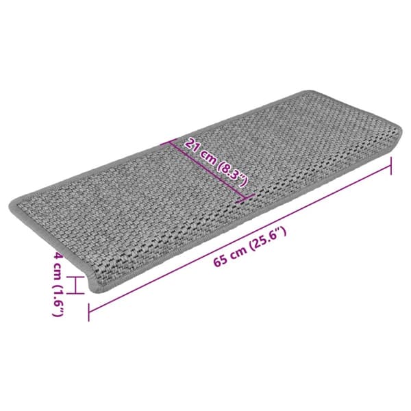 selvklæbende trappemåtter 15 stk. 65x21x4 cm sisal-look sølv