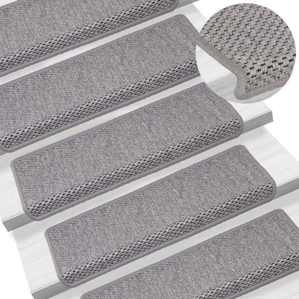 selvklæbende trappemåtter 15 stk. 65x21x4 cm sisal-look sølv