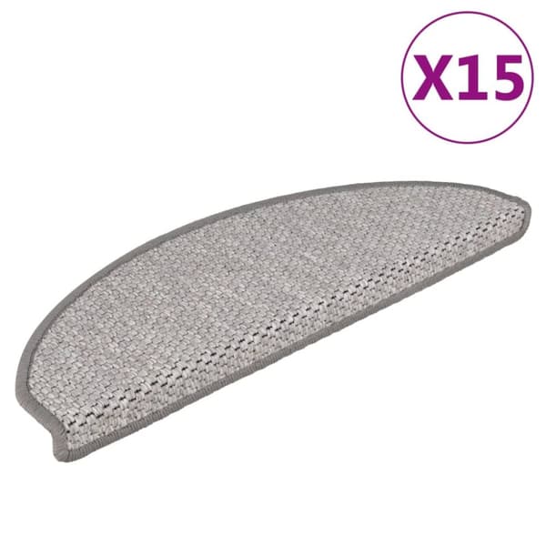 selvklæbende trappemåtter 15 stk. 65x21x4 cm sisal-look platina