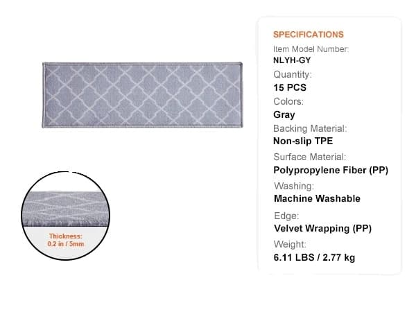 Trappsteg, halkfria, maskintvättbara, Grå 30x8 tum Patterned Gray 28x9