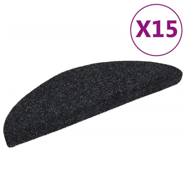 vidaXL Trappstegsmattor självhäftande 15 st brodyr 56x17x3 cm svart - Trappmattor