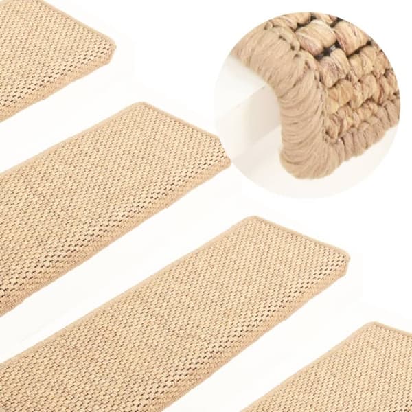 vidaXL Trappstegsmattor självhäftande sisal 15 st 65x21x4 cm ljusbeige -  Trappmattor