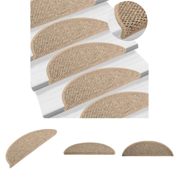 The Living Store selvklæbende trappemåtter 15 stk. 56x17x3 cm sisal-look beige -  Tæpper til trappetrin