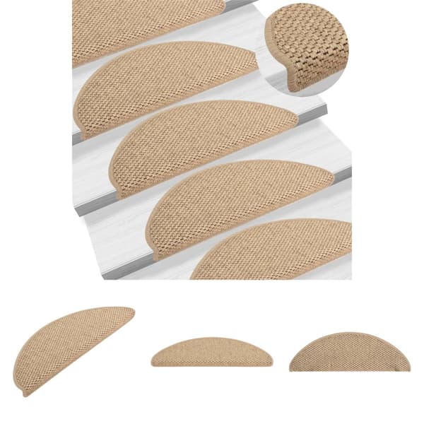 The Living Store selvklæbende trappemåtter 15stk. 65x21x4cm sisal-look sandfarve - Tæpper til trappetrin