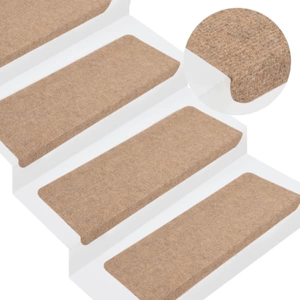 The Living Store selvklæbende trappemåtter 15 stk. 65x24,5x3,5 cm beige -  Tæpper til trappetrin