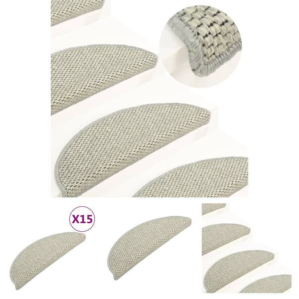 The Living Store selvklæbende trappemåtter 15 stk. 65x21x4 cm sisal-look grå -  Tæpper til trappetrin