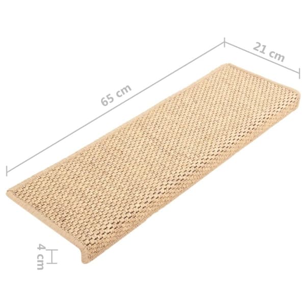The Living Store selvklæbende trappemåtter 15stk. 65x21x4cm sisal-look lys beige -  Tæpper til trappetrin