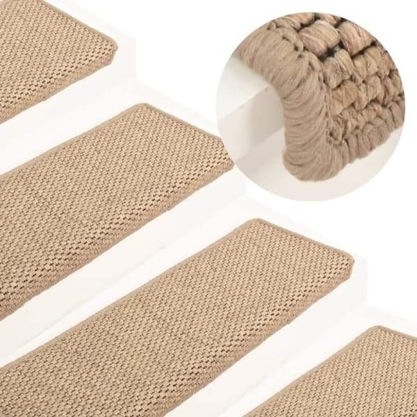 Tæpper til trappetrin - Living selvklæbende trappemåtter 15stk. 65x21x4cm sisal-look sandfarve