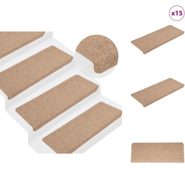 Trappmattor - Living Trappstegsmattor självhäftande 15 st 65x24,5x3,5 cm beige