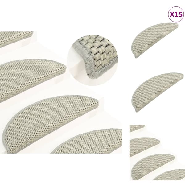 Tæpper til trappetrin - Living selvklæbende trappemåtter 15 stk. 65x21x4 cm sisal-look grå