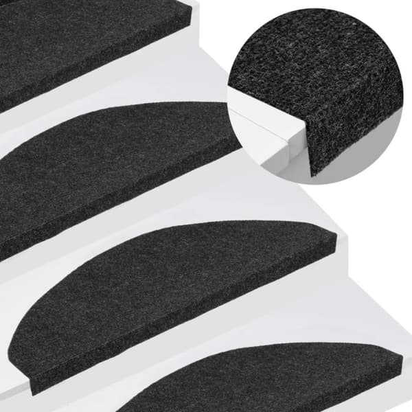 Tæpper til trappetrin - Living selvklæbende trappemåtter 15 stk. 65x22,5x3,5 cm sort