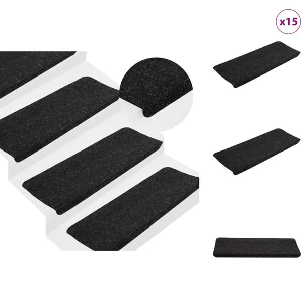 Tæpper til trappetrin - Living selvklæbende trappemåtter 15 stk. 65x24,5x3,5 cm antracitgrå