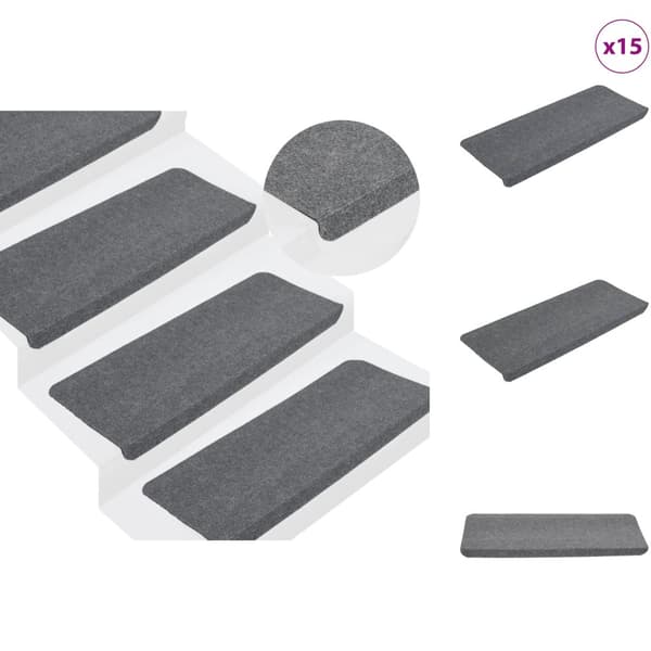 Tæpper til trappetrin - Living selvklæbende trappemåtter 15 stk. 65x24,5x3,5 cm grå
