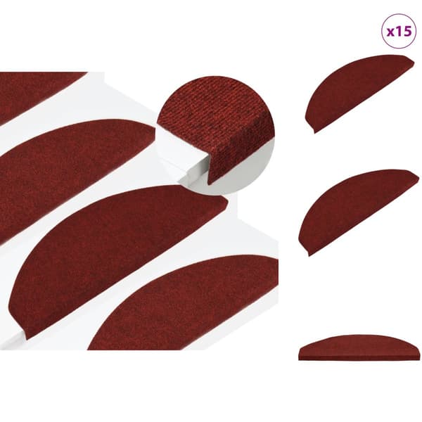 Tæpper til trappetrin - Living trappemåtter 15 stk. 65x22,5x3,5 cm selvklæbende rød