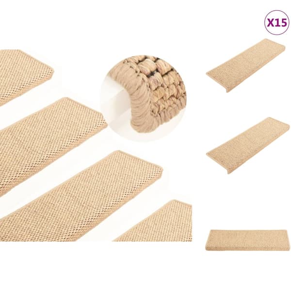Tæpper til trappetrin - Living selvklæbende trappemåtter 15stk. 65x21x4cm sisal-look lys beige
