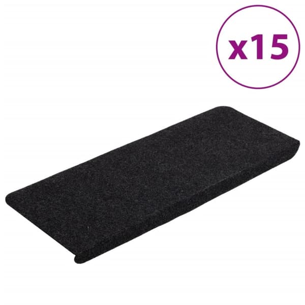 Selvklæbende trappemåtter 15 stk. 65x24,5x3,5 cm sort - Trappemåtte - Trappemåtter - Home & Living
