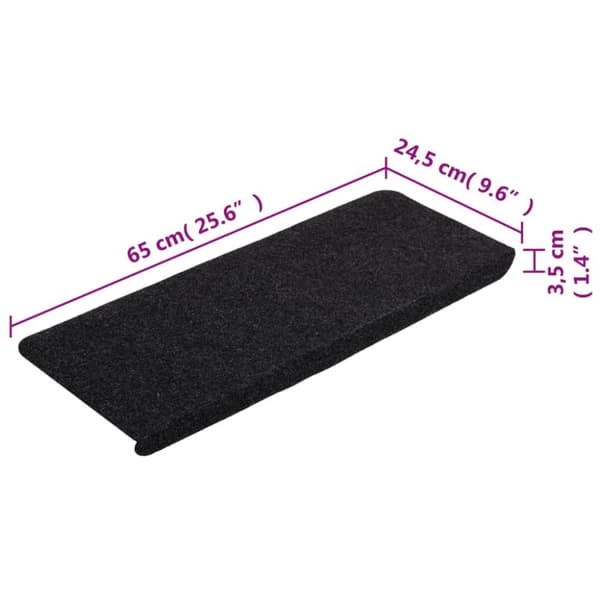 Selvklæbende trappemåtter 15 stk. 65x24,5x3,5 cm sort - Trappemåtte - Trappemåtter - Home & Living