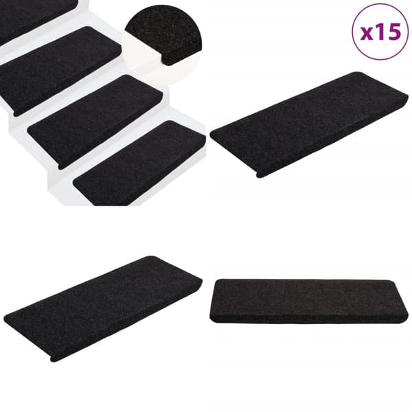 Selvklæbende trappemåtter 15 stk. 65x24,5x3,5 cm sort - Trappemåtte - Trappemåtter - Home & Living