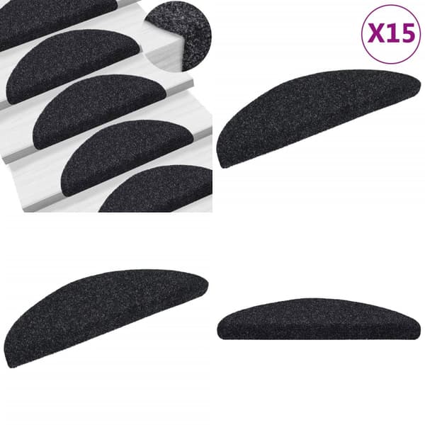 Selvklæbende trappemåtter 15 stk. Nålenagle 56x17x3 cm sort - Trappemåtte - Trappemåtter - Home & Living