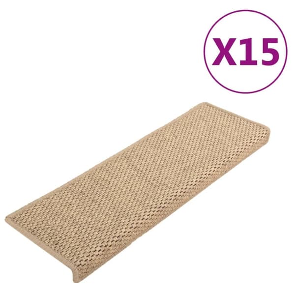 Selvklæbende trappemåtter 15stk. 65x21x4cm sisal-look sandfarve - Trappemåtte - Trappemåtter - Home & Living