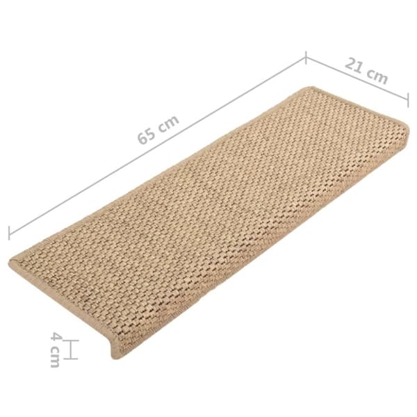 Selvklæbende trappemåtter 15stk. 65x21x4cm sisal-look sandfarve - Trappemåtte - Trappemåtter - Home & Living