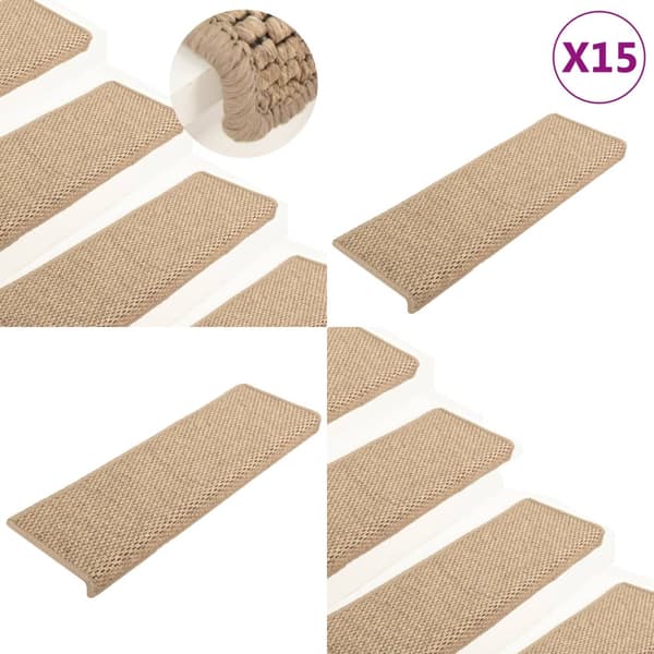 Selvklæbende trappemåtter 15stk. 65x21x4cm sisal-look sandfarve - Trappemåtte - Trappemåtter - Home & Living